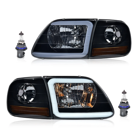 16039 FARO LH/RH JGO C/CUARTOS C/LED FONDO NEGRO LUEP ~ FORD FORD P/U 1997 - 2003