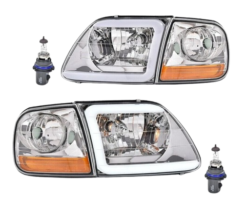 16169 FARO LH/RH JGO C/CUARTOS C/LED FONDO CROMADO LUEP ~ FORD FORD P/U 1997 - 2003